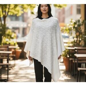 Cable Knit Poncho Cape NWT Kim Rogers Curvy Ivory 1X Sleeveless Boho Y2K Casual